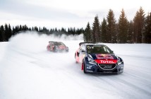 Timmy Hansen and Sebastien Loeb  perform at Rallycross on Ice 2016 in Åre, Sweden on March 17, 2016.